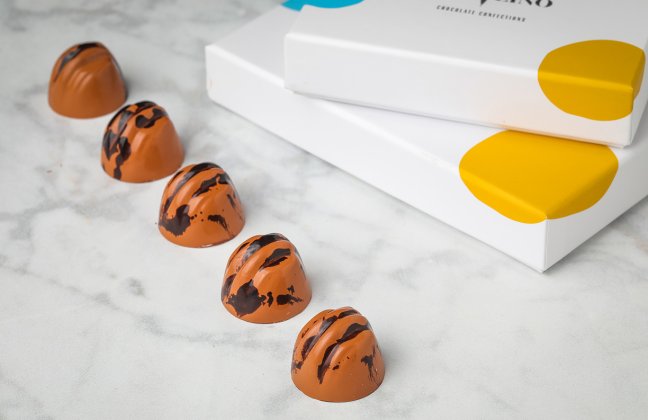 Botolino pecan bonbons — milk chocolate with Texas mammoth pecans, cream, and maple syrup